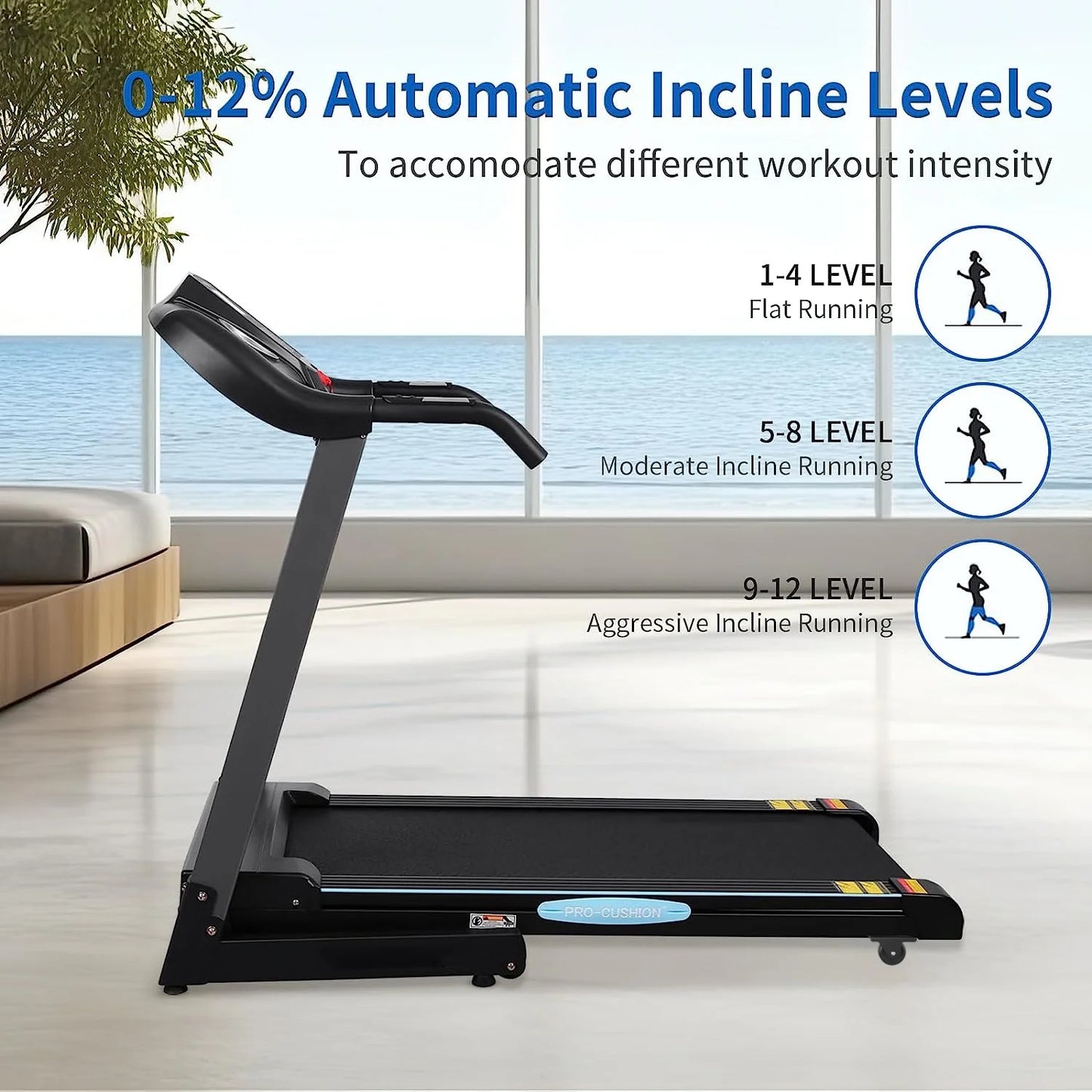 Folding Treadmill with Auto Incline – 2.5HP, 12% Max Incline, 15 Preset Programs, 8.5 MPH Speed – Compact Home Gym Cardio Machine