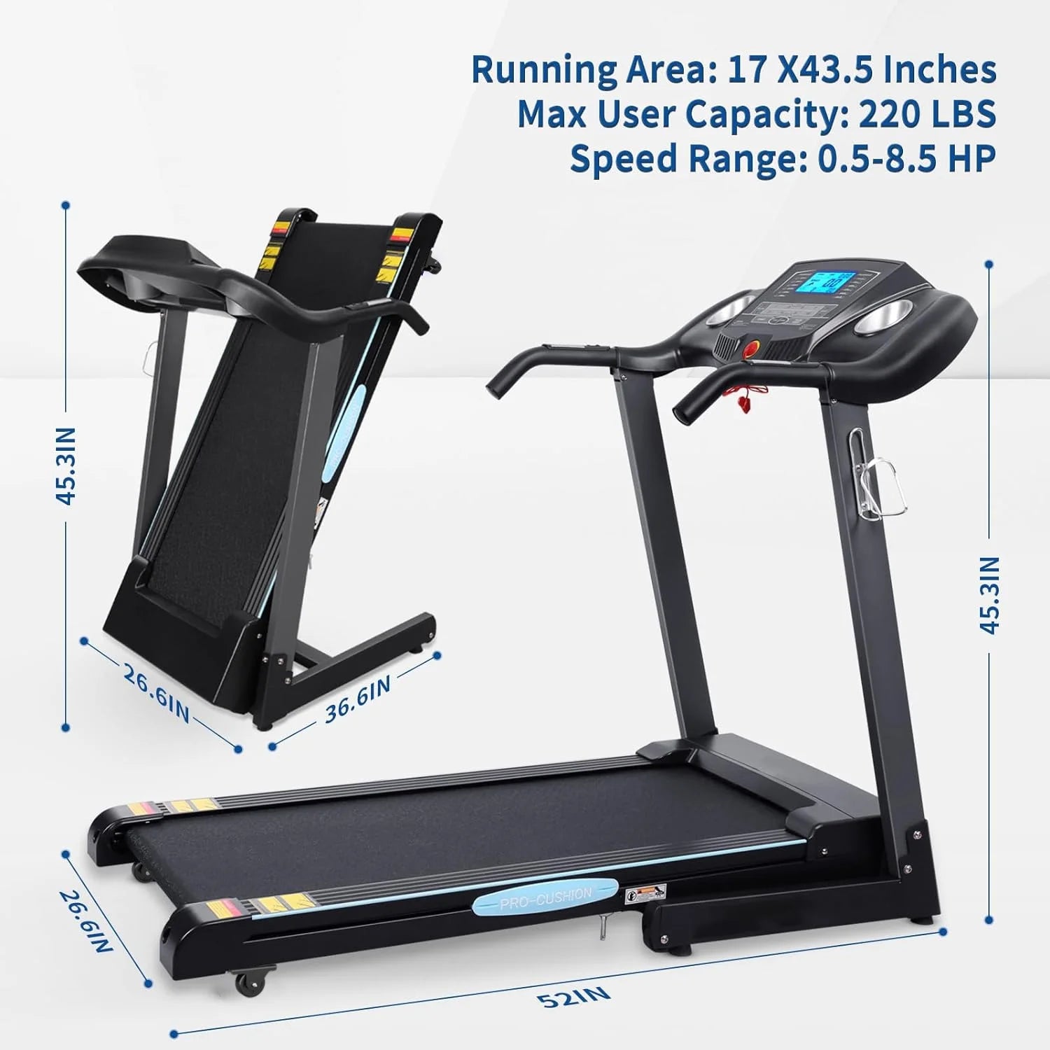 Folding Treadmill with Auto Incline – 2.5HP, 12% Max Incline, 15 Preset Programs, 8.5 MPH Speed – Compact Home Gym Cardio Machine